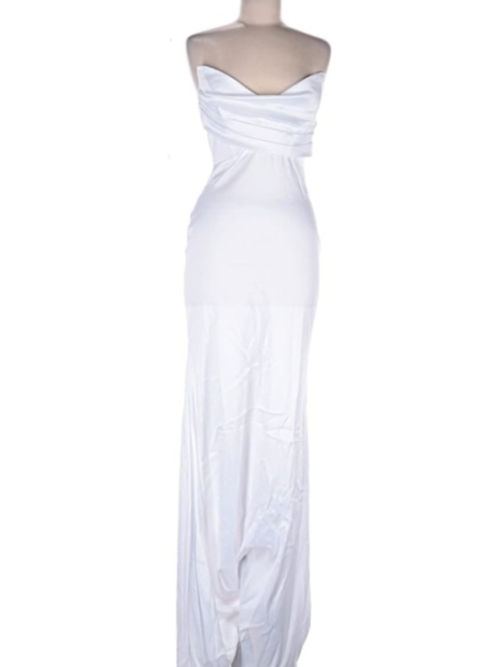 Strapless White Maxi Dress with Draped Bodice